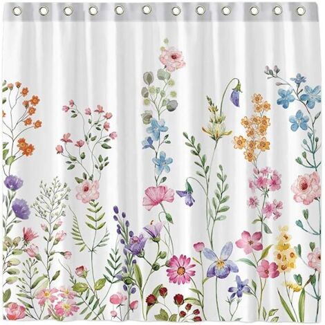 – Rideau de douche à fleurs aquarelle 72 x 72 pouces – Tissu polyester imperméable et léger – Lavable en machine – Installation facile (1/4)