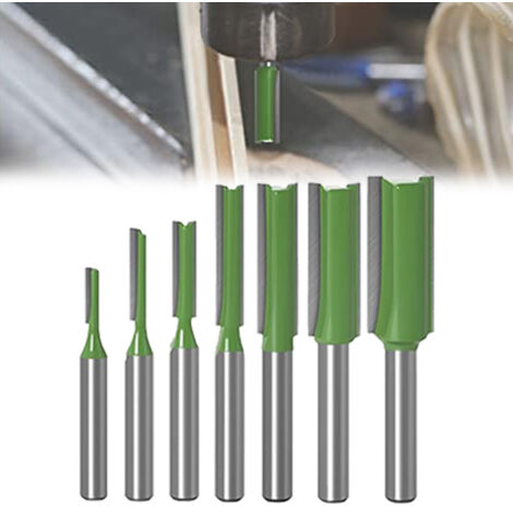 7Pcs Fraise droite à queue de 6 mm,, Fraise Droite Defonceuse, pour Bois Carbure de TungstèNe Outil de Travail Du Bois, Routeur Droite à Simple Duble Flûte à Bois (1/5)