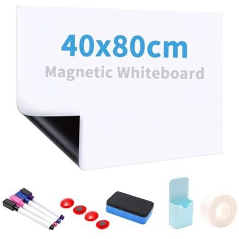 Tableau Blanc Magnetique 40x80cm, Tableau Blanc Effacable à sec à Coller sur Mur Lisse, Facile à écrire et à Nettoyer, Plaque Aimantée Blanc pour Bureau, école, Cuisine, Avec Marqueurs, Gomme (1/5)
