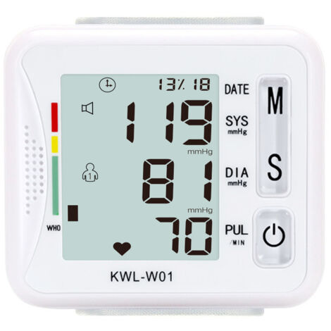 Tensiomètre au poignet – Écran LCD, brassard réglable, avec détection des battements cardiaques irréguliers, fonctionne sur piles (piles non incluses) (1/4)