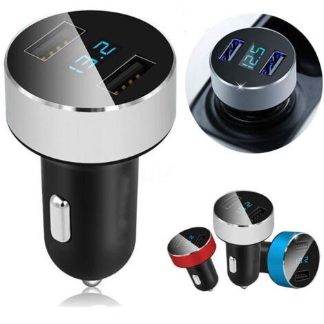 Adaptateur de chargeur de voiture double ports 3.1A Prise allume-cigare USB 12V / 24V Voltmètre LED numérique pour appareil photo de tablette de téléphone portable et plus de chargeurs, argent (1/4)