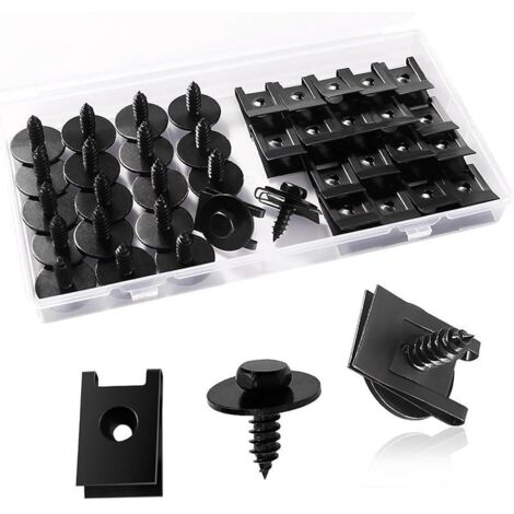 40 Pièces Clip à Vis et Écrou de Kit, Écrous de Fixation pour Garde-Boue de Voiture, Type U Sous Support de Passage Roue Kit, pour Voiture Panneau de Porte Intérieur, Noir (1/4)