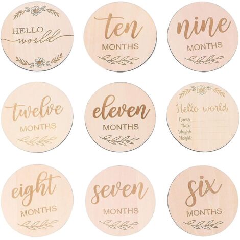14pcs Baby Monthly Cards Wooden Milestone Discs Baby First Year Growth Photo Commemoration Props (1/3)