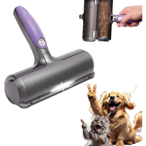 Fur Daddy Sweeper Brush, Brosse anti poils animaux, Ramasse poils chat / chien - Violet et Gris, Pour Canapé/Vêtements/Voiture