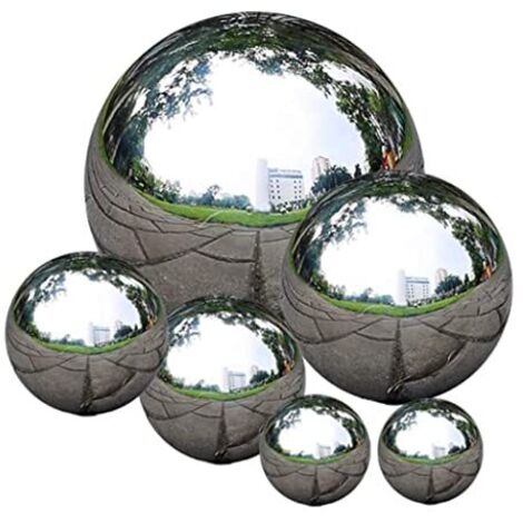 Boule de Regard, balles polies Miroir 6 pcs, Boule de Regard en Acier Inoxydable Creux Lisse, Globes de Regard de Bricolage décoratifs réfléchissants pour décoration de Jardin (1/5)