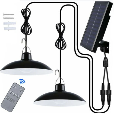 Lampe solaire extérieure double tête IP65 étanche – Télécommande incluse – Lumière blanche chaude – Pour jardin, pergola, balcon, terrasse – Hklffja
