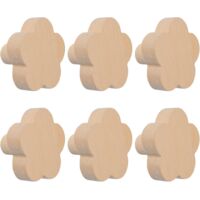 Set of 6 Beech Wood Flower Cabinet Knobs with Self Adhesive Screws for Dresser Drawer