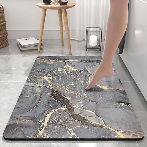 BEBUSINGOTO Salle Bain Tapis,Moelleux Tapis Super Absorbant Antidérapant Douche Tapis,Microfibre Séchage Rapide Bain Tapis pour Cuisine Salle Bain Douche Baignoire-Gris 80x50cm (1/4)