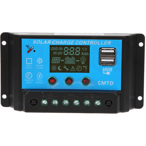 GARRYFIZH Contrôleur de charge solaire automatique pour batterie au plomb 12 V/24 V 20 A, régulateur PWM, double sortie USB 5 V (1/5)