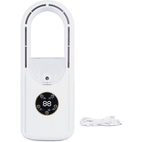GARRYFIZH Ventilateur sans pales, réglage à 6 vitesses, réservoir d'eau de 100 ml, silencieux, USB, refroidissement par pulvérisation de bureau avec fonction minuterie, blanc (1/5)