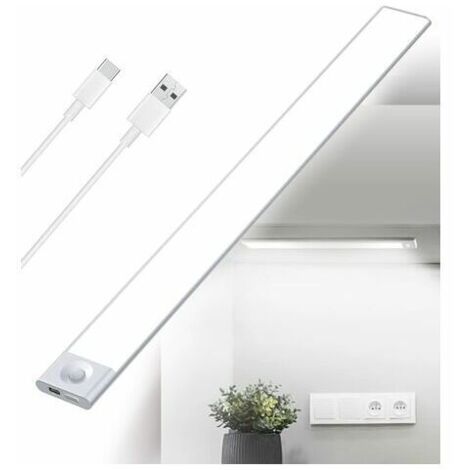 Réglette LED Cuisine Sous Meuble Rechargeable USB - 40 cm - 2500 mAh - Lampe Placard Détecteur de Mouvement - Barre LED Sans Fil Rechargeable - Lumière avec Capteur PIR à Pile pour Escalier Intérieur, (1/5)