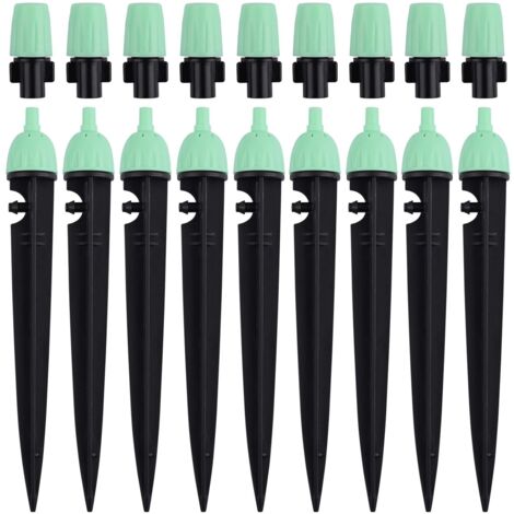 Goutteurs d'irrigation avec Connecteur, 20 Pièces Arroseurs à débit d'eau réglables à 360 degrés 2 en 1 Goutteur pour système d'arrosage goutte à goutte (Vert) (1/5)