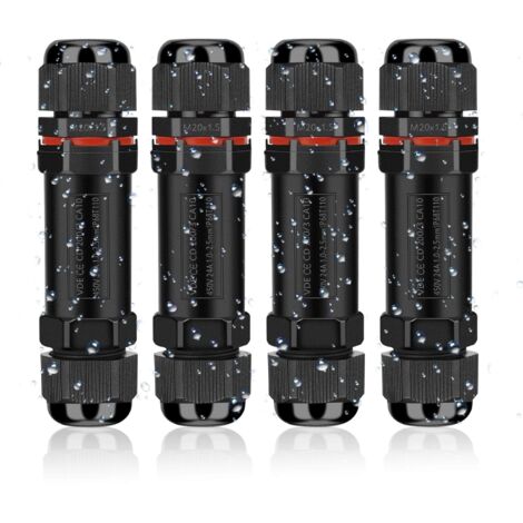 Memkey – Raccord électrique étanche IP68 – Connecteur de câble pour extérieur 3 fils – Boîte de dérivation pour câble Ø 4-12 mm – Lot de 4 (1/5)