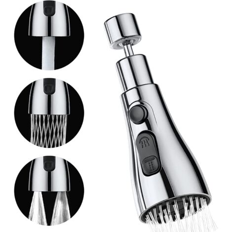 Douchette Evier Cuisine Robinet 360 Degres,Mitigeur Evier Cuisine Tete de Robinet Rotative,Cuisine Tete Embout avec Adaptateur,3 Modes Embout Robinet Cuisine,pour Salle de Bain Lavabo (Argent) (1/5)