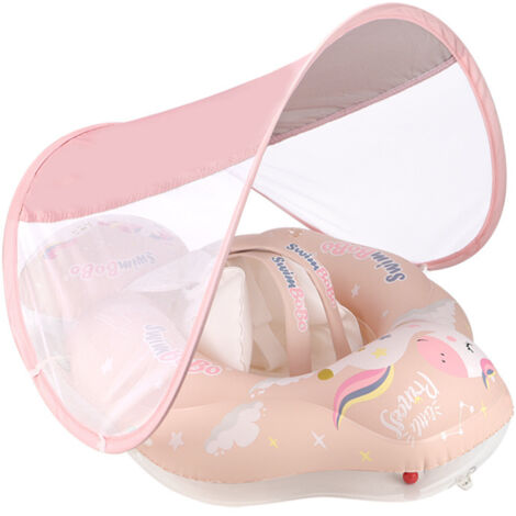 Bouee Bebe avec Pare Soleil,Bouee pour Bebe,Bouée Bébé Gonflable Piscine Bouee Bebe 1 an Bouée Enfant Bouee Bebe 3 Mois-72 Mois (L-Diamètre intérieur 16cm)