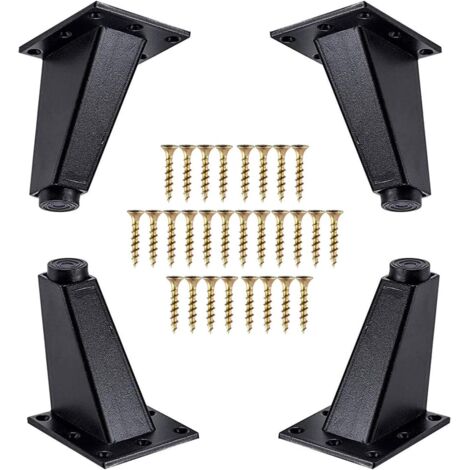 Memkey – Lot de 4 pieds de meuble en métal noir 80 mm – Remplacement jambes canapé, commode, armoire – Vis de montage incluses – Capacité 115 kg