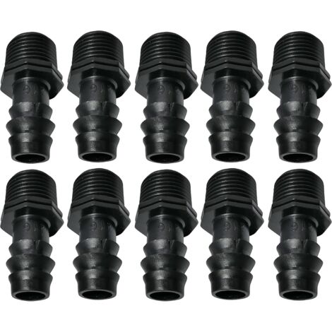 Lot de 10 Adaptateurs/raccords mâles cannelés Ø16mmx1/2'' de Tuyau Goutte à Goutte Filetage Externe (pour Tuyau de Ø16mm) - connecteur pour système d'irrigation/arrosage (1/4)