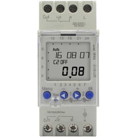 Minuterie double canal 220V – Programmateur numérique LCD 7 jours – Puissance 16A – Pour éclairage et machines – Température -10 à +50°C - AHC822