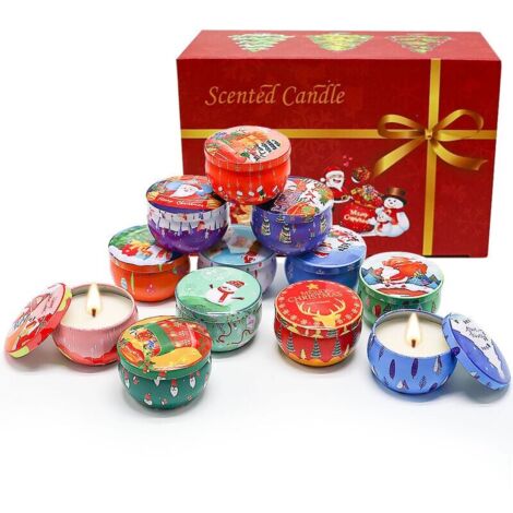 Bougies Parfumées Noël, 12PCS Coffret Bougies Parfumées Cadeau, Cire de Soja Naturelle, Femme Cadeau Bougies kit, pour soulager le stress, pour Dîner de Famille, Décoration de Fête de Noel (1/5)