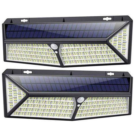 Gotrays – Lampe solaire extérieure 288 LED 2500 lumens – Étanche avec détecteur de mouvement – Installation facile sur mur – Batterie lithium 4400 mAh