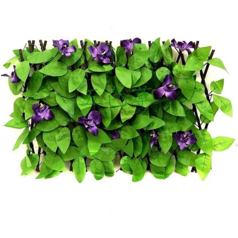 Panneaux de treillis de jardin extensibles - Clôture en bois réglable avec plantes artificielles vertes - Brise-vue décoratif pour extérieur, jardin, balcon, terrasse (orchidée violette)-40cm (1/4)