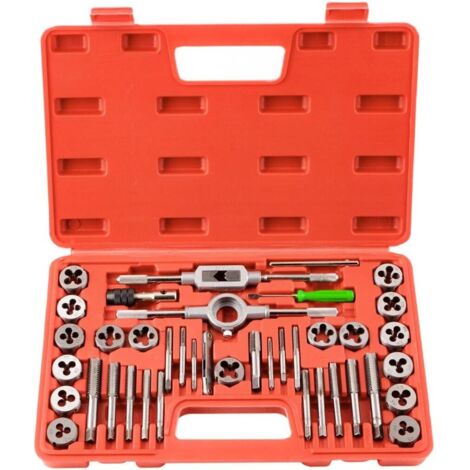 Coffret Tarauds et Filières Métrique 40 Pièces M3-M12 en Acier Kit Tarauds à Goujure Filières de Filetage Extracteurs de Vis (1/5)