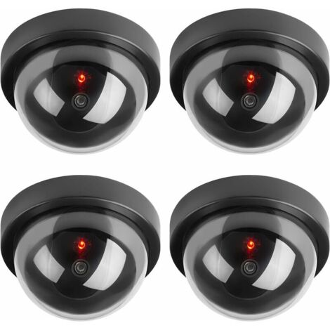 Caméras factices, Fausse de Sécurité Caméra Dôme CCTV avec LED Clignotant Lumière pour Les Entreprises Magasins Accueil, Usage Intérieur Extérieur (4 Pack)