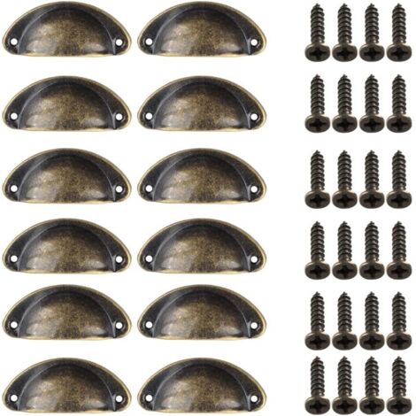 12 Pièces Poignée de Porte Coquille, Rétro Poignées de Porte, Poignées de Meubles Traditionnelles en Demi Lune Avec Vis, pour Tiroir, Armoire, Commode (Bronze) (1/5)