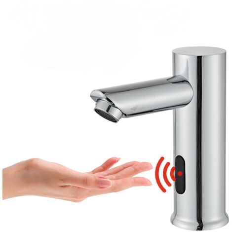 Robinet automatique avec capteur infrarouge, induction, robinetterie de salle de bain, économise de l’eau, lavabo, fonctionne sur batterie, chromé (1/5)