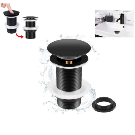 Bonde de Lavabo Noir Sans Trop Plein, Bonde de Lavabo Pop Up Noir Universelle, Bonde de Vidage Sans Trop Plein, Bonde de Vidange Sans Trop Plein, Bonde Pop Up Automatique pour Vasque a Poser, zh (1/5)