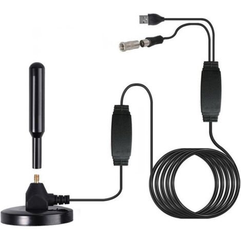 Antenne TV numérique DVB-T2,Antenne TV Puissante,TNT Amplificateur Signal Prendre en Charge de TV 4K 1080P VHF HDTV Gratuites,pour Intérieur et Extérieur,avec Base Magnétique avec Câble 5m (1/5)
