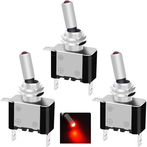 5 pièces interrupteur à bascule 12V 20A ON/OFF 2 Positions 3 Broches SPST interrupteur 12V Interrupteur à Levier,pour Bateau Auto Camion ASW-07DR,LED Rouge (1/5)