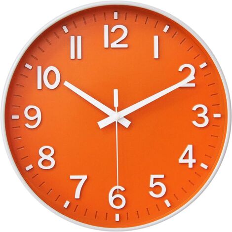 Horloge murale 12 pouces, silencieuse, sans tic-tac, pour salon, chambre à coucher, cuisine, bureau (orange) (1/5)
