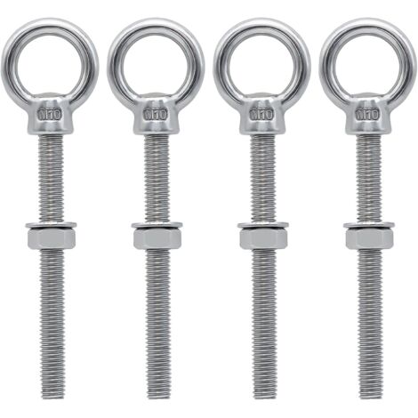 Ersandy – Boulons à œil M10 x 100 mm – Acier inoxydable 304 – Lot de 4 – Résistance à la corrosion pour fixation sécurisée