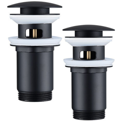 Homelody – Bonde de lavabo pop-up noire avec trop-plein automatique – Acier inox et cuivre – Installation à encastrer – Vidage G1"1/4 – Ø44-46mm (1/5)