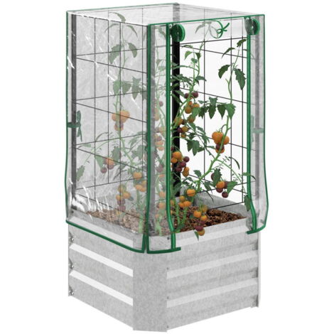 Bac de Plantation surélevé Serre Set 3 Pièces avec Treillis Couverture Plastique 53 x 53 x 90 cm (1/4)