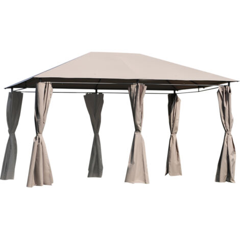 Tonnelle de jardin barnum pavillon style colonial double-toit toiles latérales amovibles 4L x 3l x 2,72H m kaki