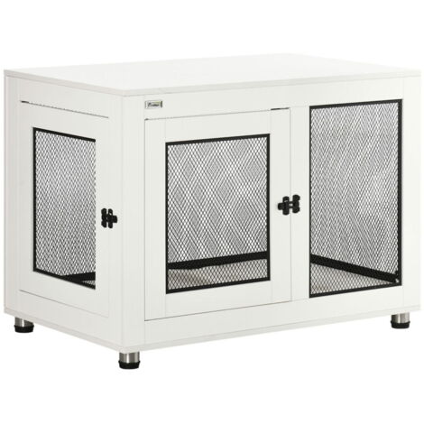 Cage pour chien avec plateau de table, niche pour chien, niche pour chien avec coussin, niche intérieure pour chien avec 2 porte (1/4)