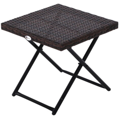 Table de jardin table d'appoint support de fleurs salon de jardin table pliante polyrotin + métal marron 40 x 40 x 40 cm