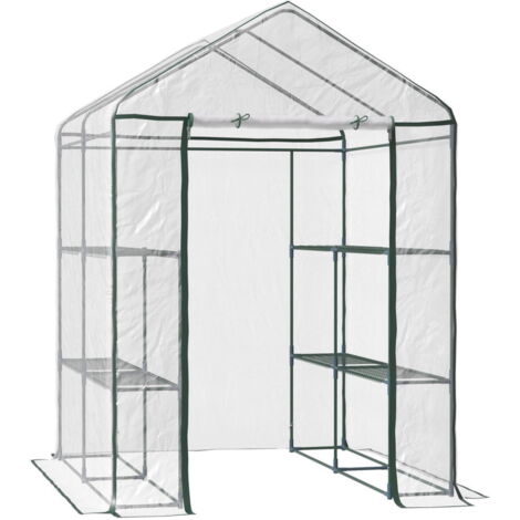 Serre en aluminium abri de jardin serre à tomates avec 6 étagères, PVC en acier Transparent, pour jardin