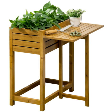 Jardinière surélevée avec plateau de table pliant, lit d'herbes aromatiques avec doublure intérieure en polaire, bois, marron, 6 (1/4)