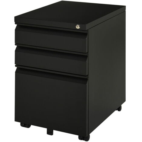 Caisson de bureau mobile rangement bureau sur roulettes 3 tiroirs verrouillables 39 x 48 x 60 cm noir (1/4)