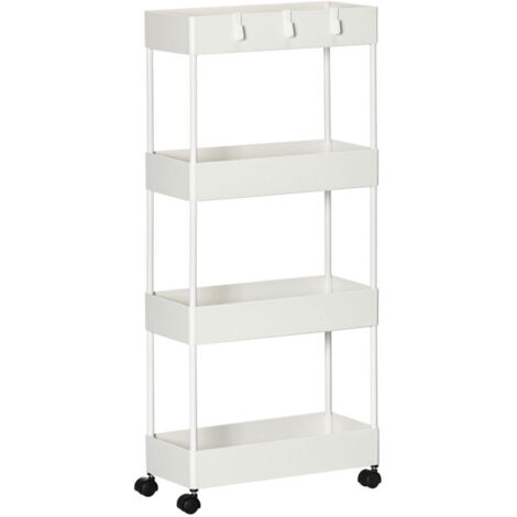 Étagère de cuisine avec chariot roulant à 4 niveaux, support de rangement avec roues et freins, blanc (1/4)