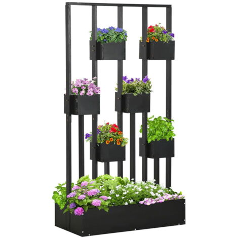 Bac à fleurs, parterre surélevé, bac à plantes avec treillis, conception modulaire, potager mural pour terrasse, bois massif, no (1/4)