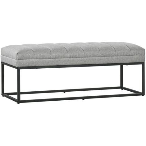 Banc en aspect lin rembourré pour chambre à coucher, banc de lit, banc coiffeuse, jusqu'à 200 kg, acier, gris clair, 120 x 44 x (1/4)