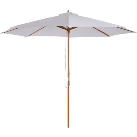 Parasol Bois 300 Cm Parasol En Bois Parasol De Jardin Parasol De Balcon Bambou Crème Blanc