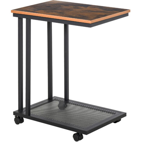Homcom – Table basse vintage industrielle – Table d'appoint mobile avec roulettes – Structure en acier et MDF – 2 niveaux de rangement (1/5)