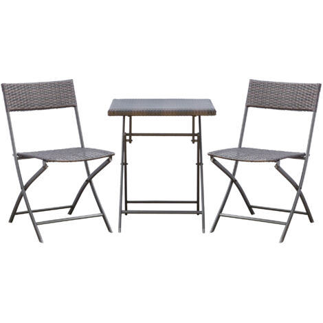 Outsunny – Salon de jardin 2 places – Ensemble pliable en résine tressée 4 fils et métal noir – Table carrée et chaises élégantes – Résistant aux intempéries (1/7)