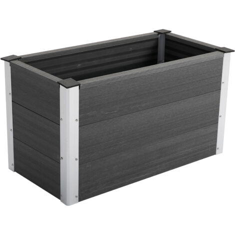 Jardiniere surelevee en aluminium 100x50x55,5 cm pour terrasse balcon gris (1/5)