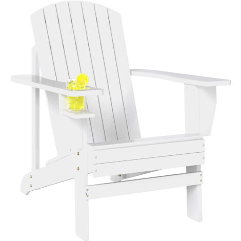 Outsunny – Chaise de jardin Adirondack en bois blanc – Design ergonomique avec porte-gobelet – Dimensions 97x72,5x93 cm – Confort optimal pour extérieur (1/5)